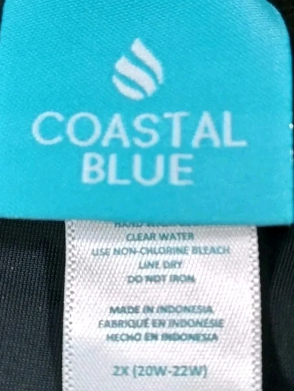 Coastal Blue Shirred Zip Front Swimsuit Sz 22/24W Black Wireless Tummy Control